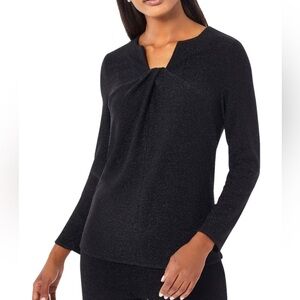 Misook Classic Sparkle Twist-Detail Long-Sleeve Tunic Top Medium Black